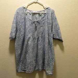 Plus Size Light Blue Floral Print Blouse 30-32